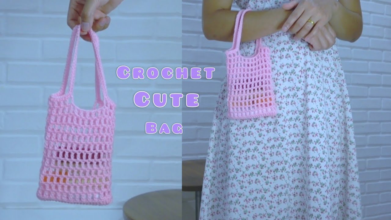Простой урок по вязанию крючком сумки🎀 | Медленный урок по вязанию крючком мини-сумки-сетки для н...
