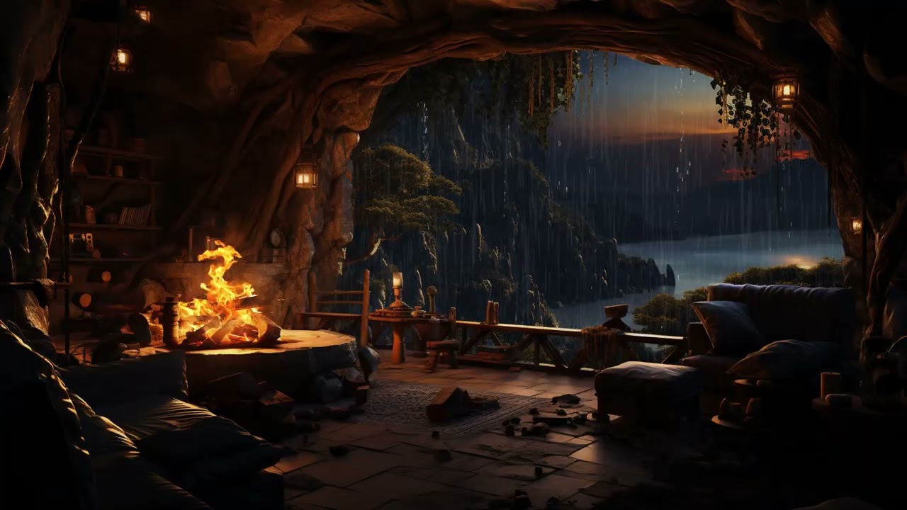 Cozy Rainy Forest Cave Ambience for Deep Sleep Stress Relief and Inner Tranquility