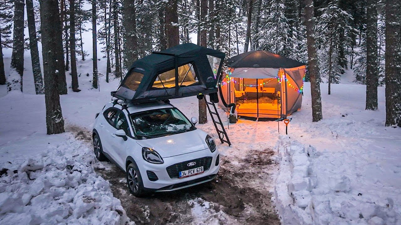 ARAÇ ÜSTÜ ÇADIRLA KONFORLU KIŞ KAMPI ❄️🏕️@HotomobilCamper 