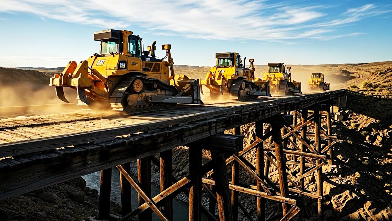 BULLDOZER POWER 💪 Heavy Equipment Working Hard Filling Deep Pond  Earthmoving Action