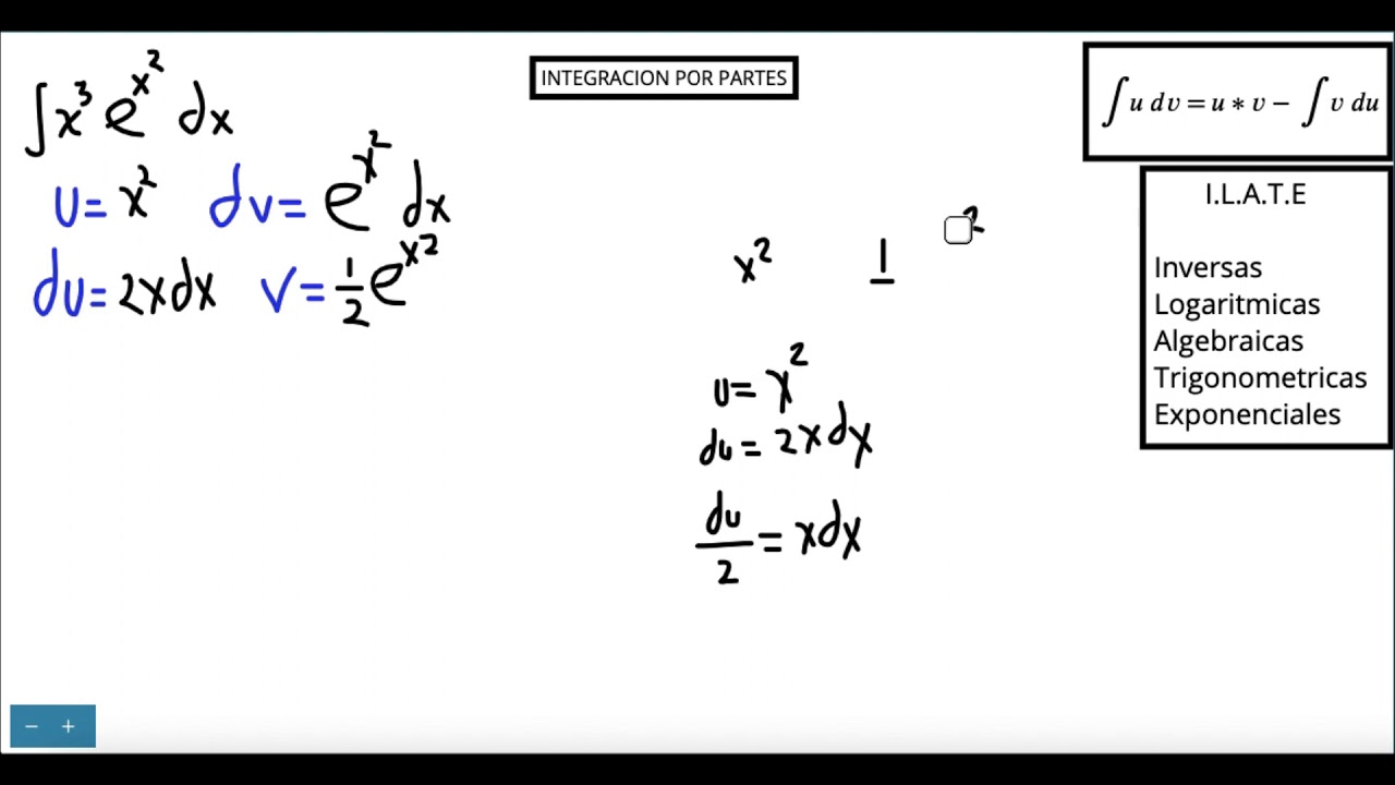 Integral por partes. Integral de x^3e^x^2.
