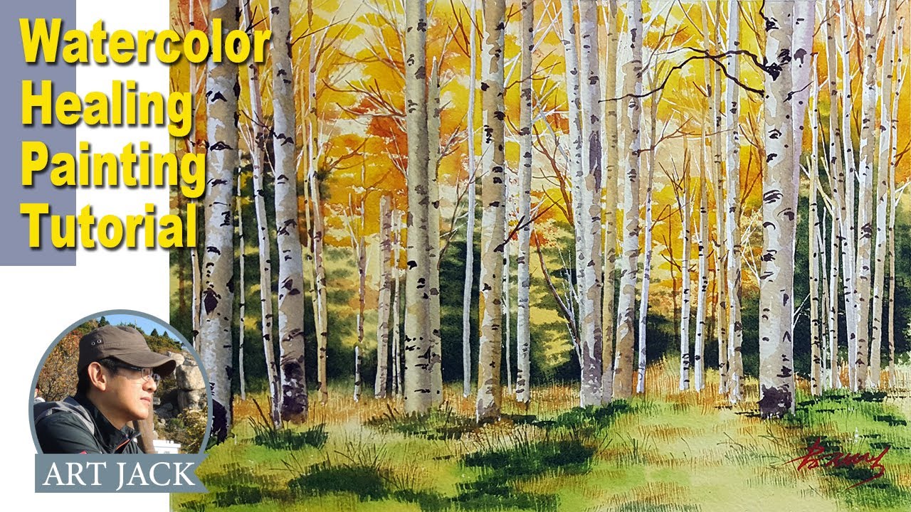 취미 미술 / 풍경 수채화 그리기 / 단풍 자작나무 / 김재석작가 / 색상 정보 / Watercolor Healing Painting Tutorial [ART JACK]