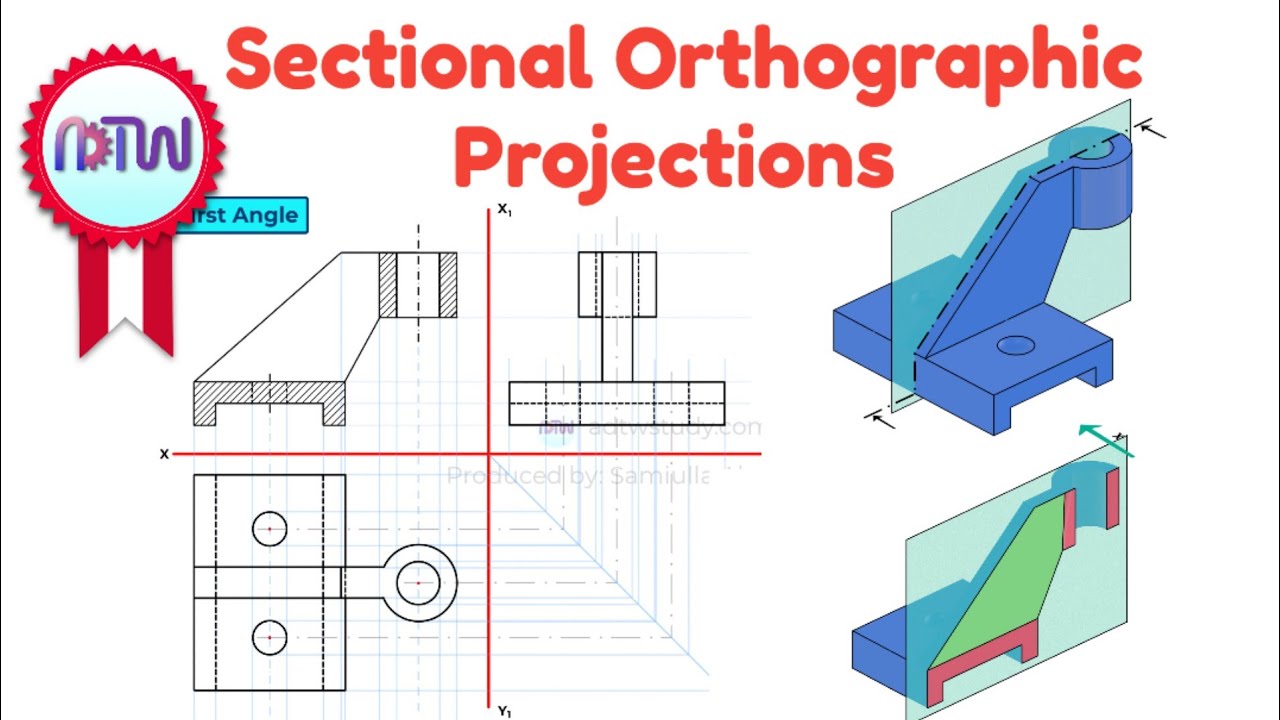 Sectional Orthographic Projection &ndash; Engineering Drawing Tutorial
