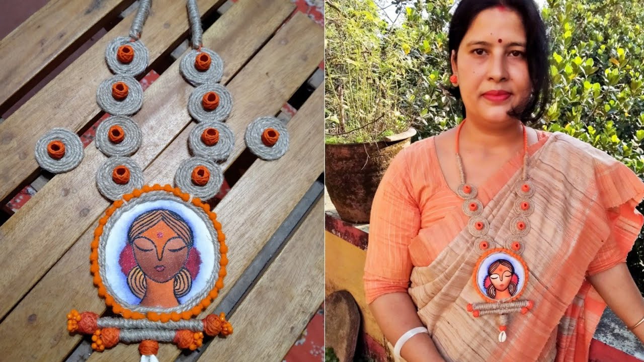 DIY Handmade jute jewellery making with cotton ball | Handpainted Fabric jewelery making and tutoria