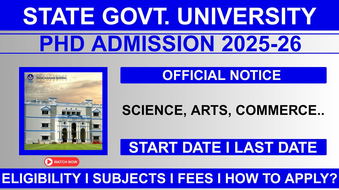 Ongoing PhD Admission 2025-26: Cooch Behar Panchanan Barma University CBPBU | Eligibility Seats Fees