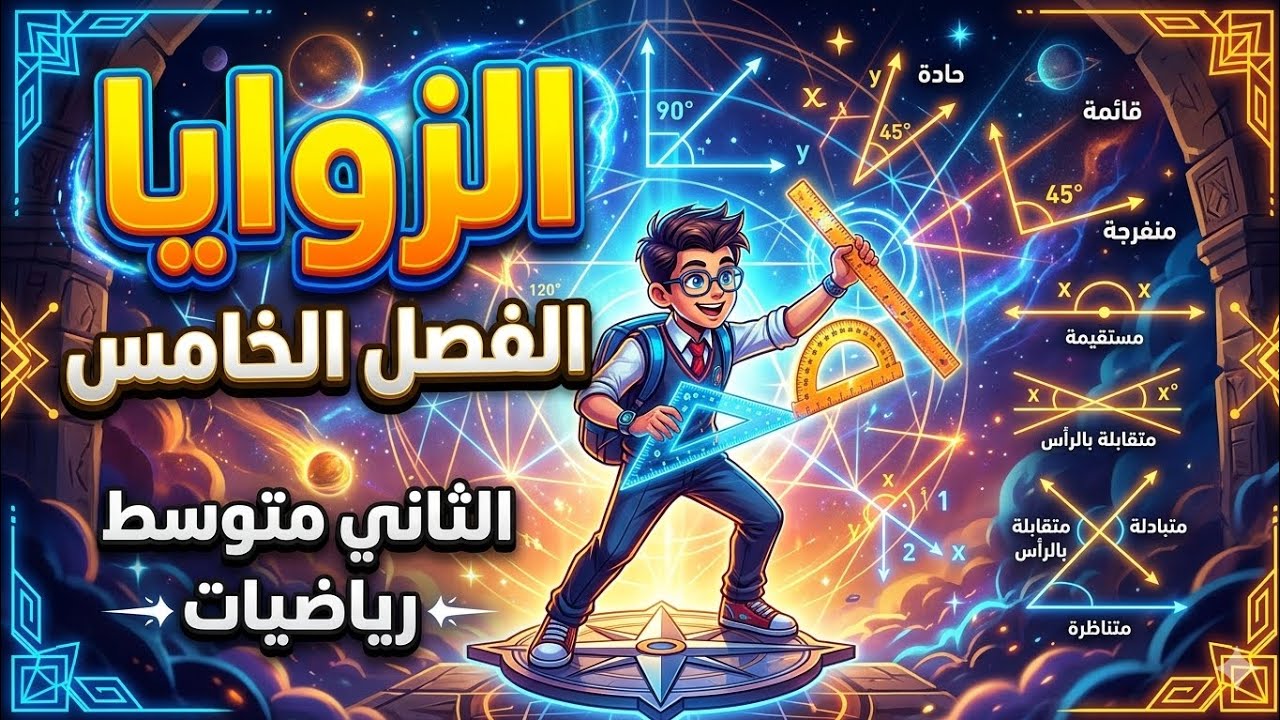 شرح موضوع الزوايا الفصل الخامس رياضيات للصف الثاني متوسط 