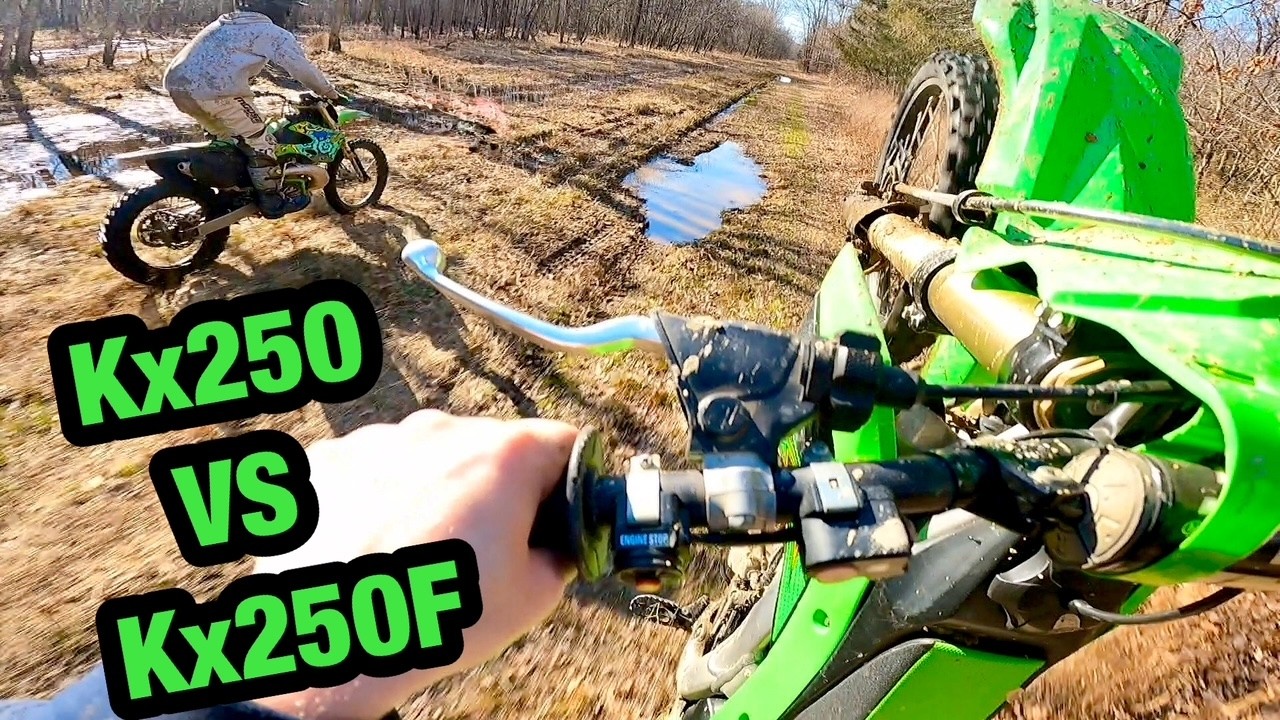 2 Stroke Vs 4 Stroke Dirtbikes Ripping in the wet Woods!