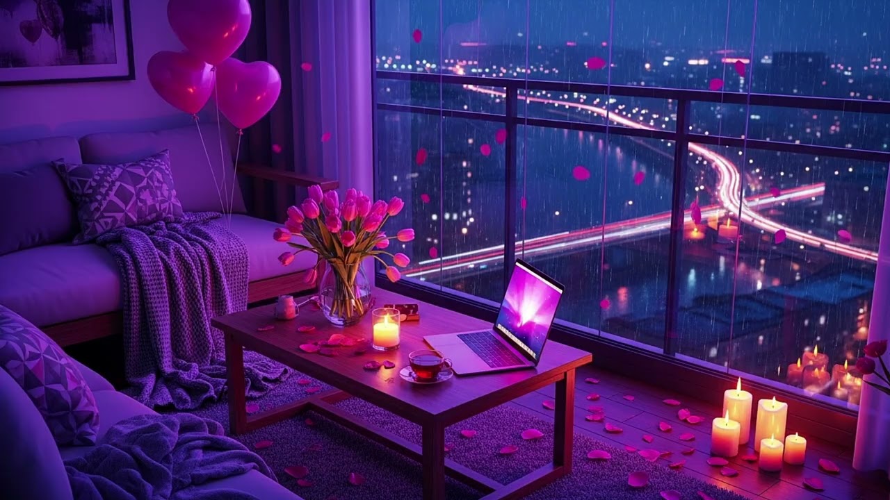 Valentine Cozy Lofi ☕ Rainy Window, Soft Lights & Romantic Chill Beats for Cozy Love Nights