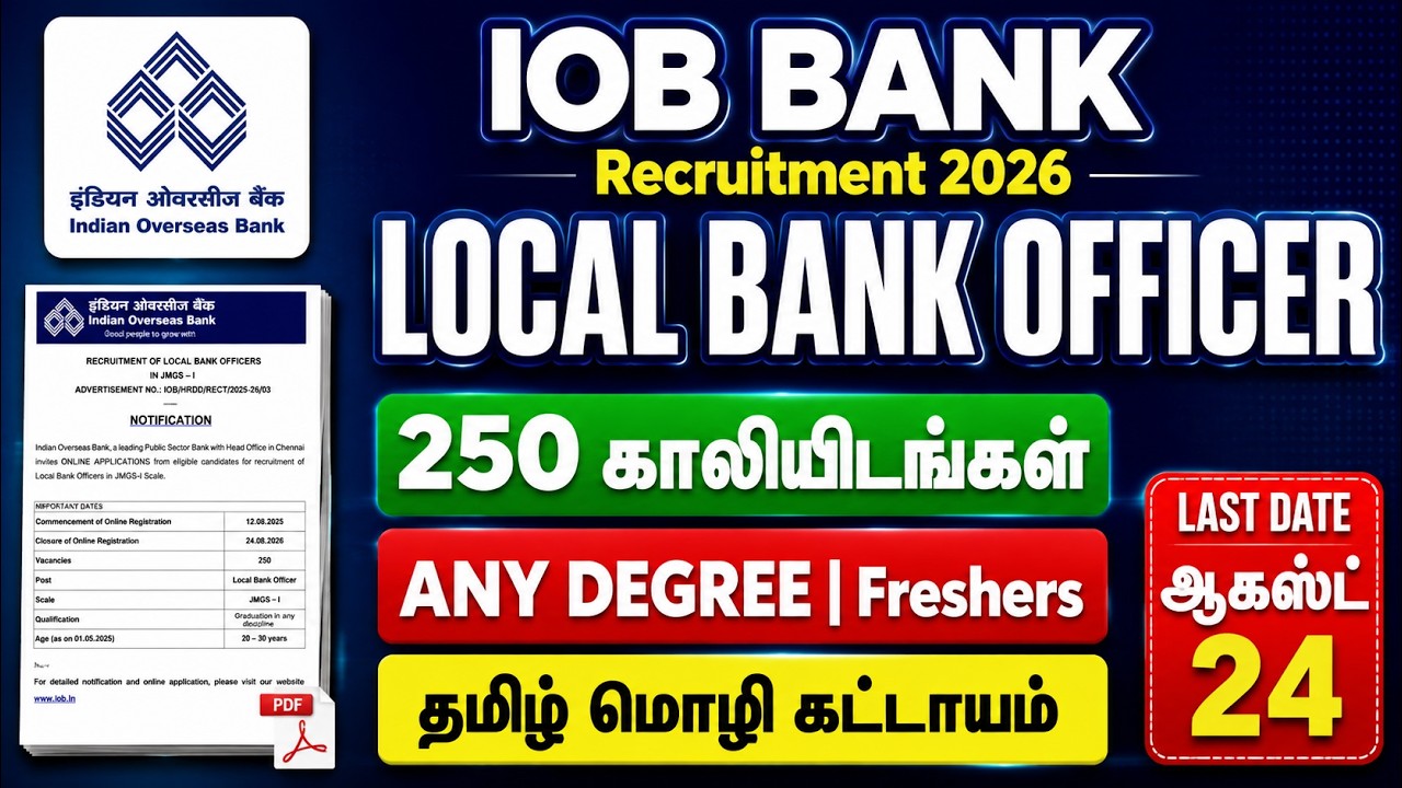 Indian Overseas Bank Recruitment 2026 | Local Bank Officer | 250 Vacancies | Any Degree | Apply Now