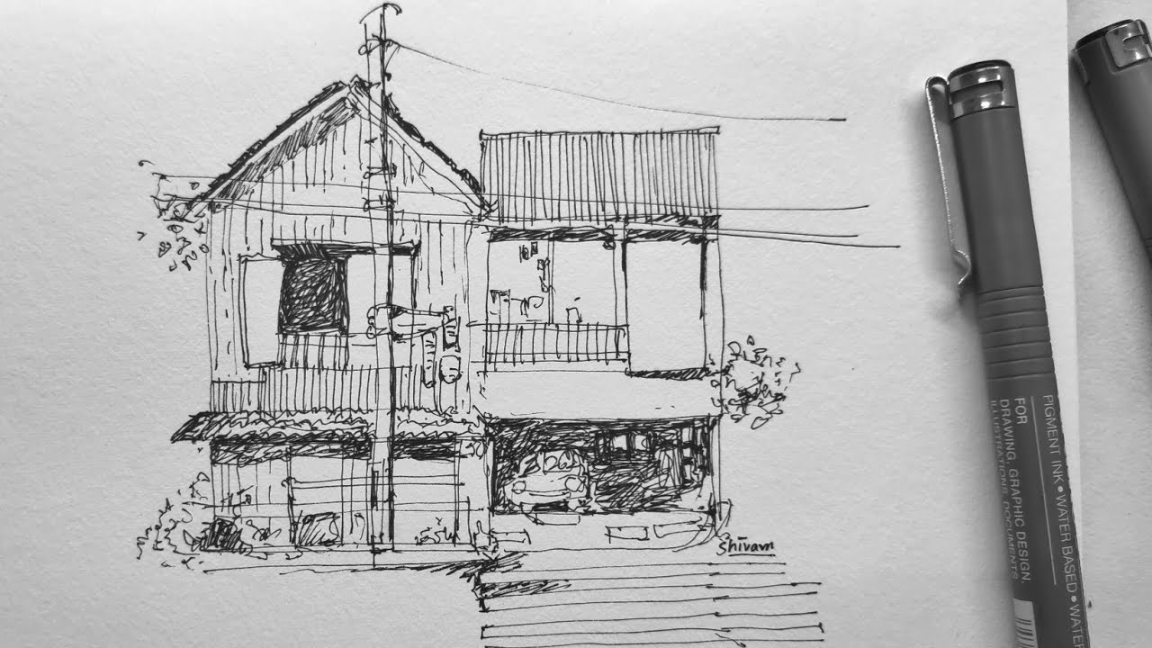How to do urban sketching | Pen and Fineliner (realtime)