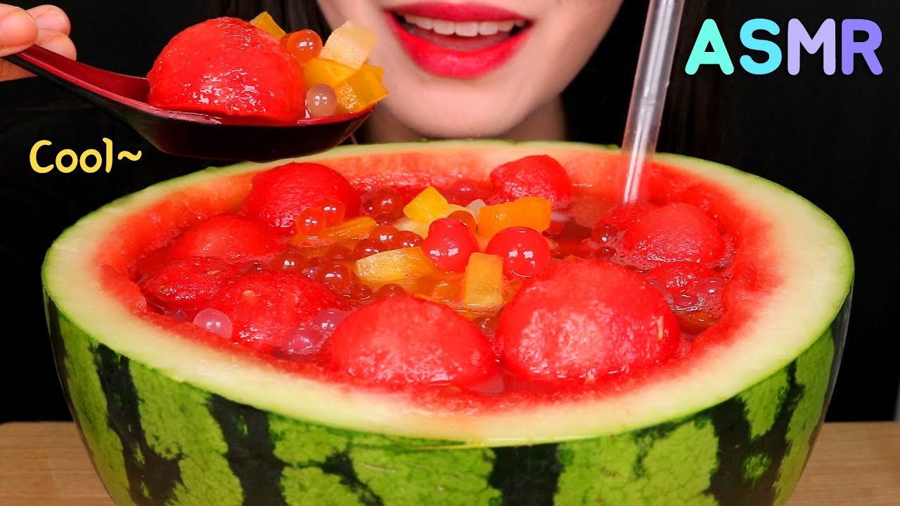 арбуз пунш кушать звук ASMR WATERMELON PUNCH EATING SOUNDS NO TALKING MUKBANG
