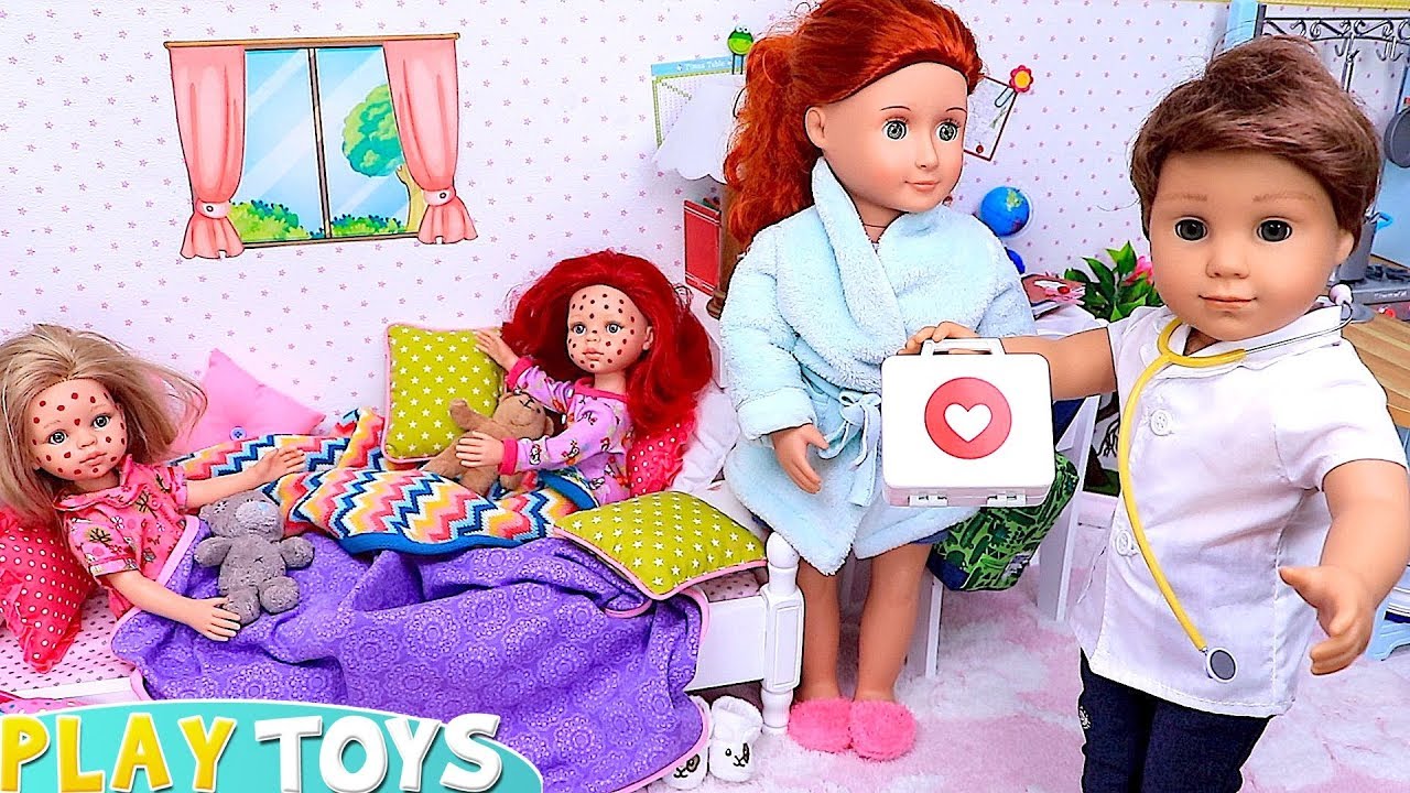 Baby Dolls twins are sick and mama calls the doctor! Play Toys