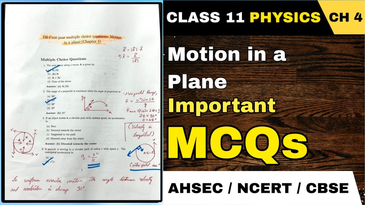 HS First Year Final Exam 2026: Previous Year MCQs | Chapter-wise | Chapter 4 : Motion in a plane