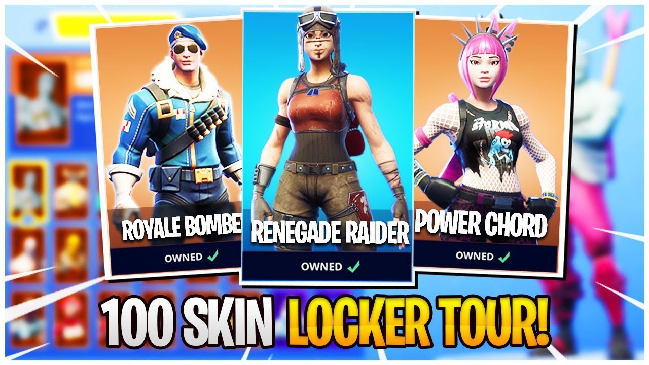 100 SKIN LOCKER TOUR! - Rare Skins, Season 1 Skins Fortnite Locker Tour!