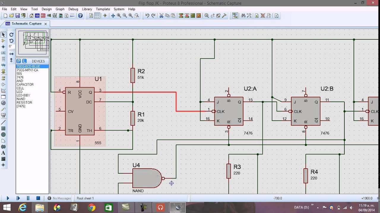 Contador de 0 a 9 con Flip-Flop JK 7476 y reset.