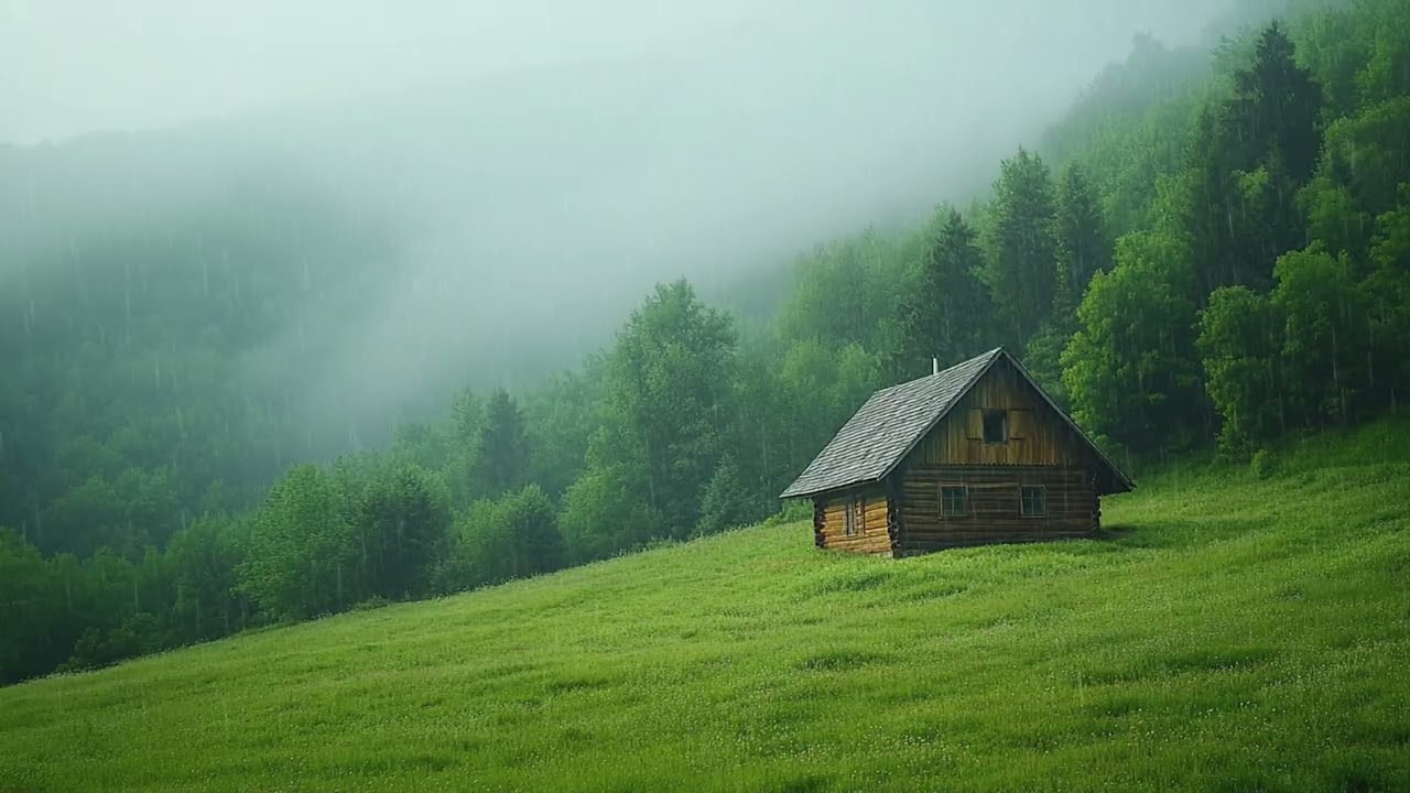 Rain Over a Misty Hill Cabin | Calm and Dreamy Atmosphere