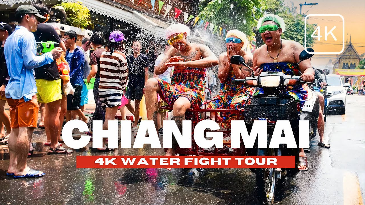🇹🇭 Songkran Festival in Thailand Walking Tour - Songkran Water Fight in Chiang Mai 💦 4K HDR 60FPS