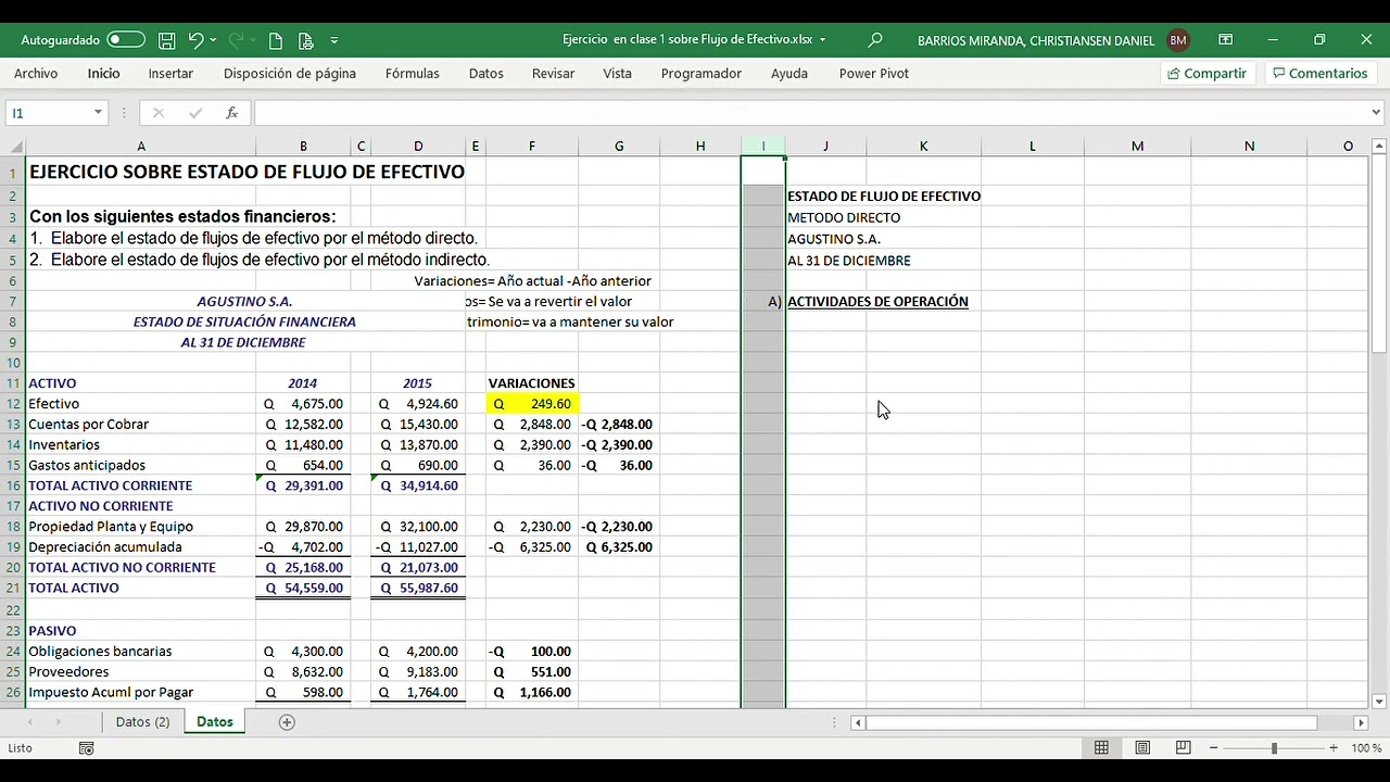 Ejercicio de Flujo de Efectivo - Método Directo