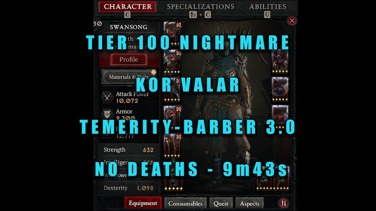 Rogue T100 Kor Valar with TEMERITY  - Conceited Barber - 9m43s - No Death