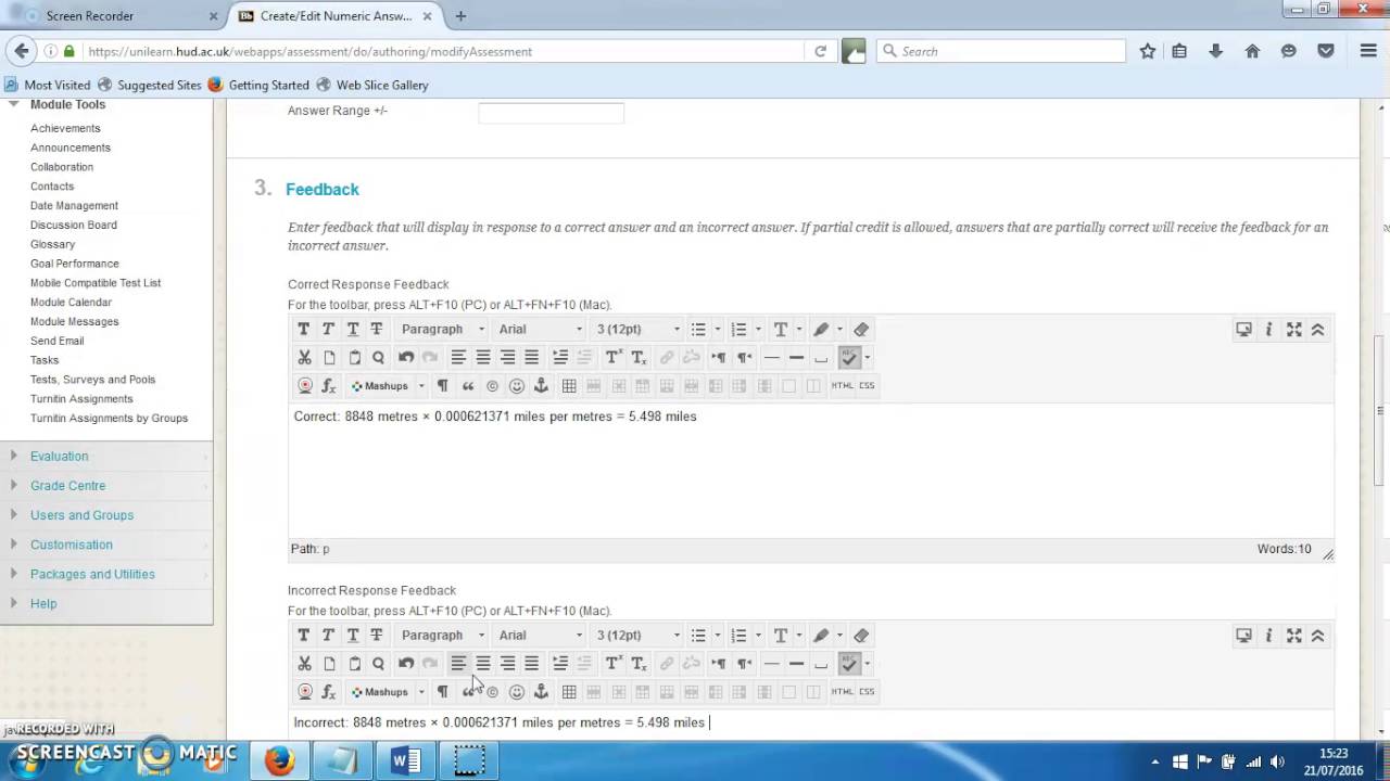 How to create calculation based questions in UniLearn (Blackboard Learn)