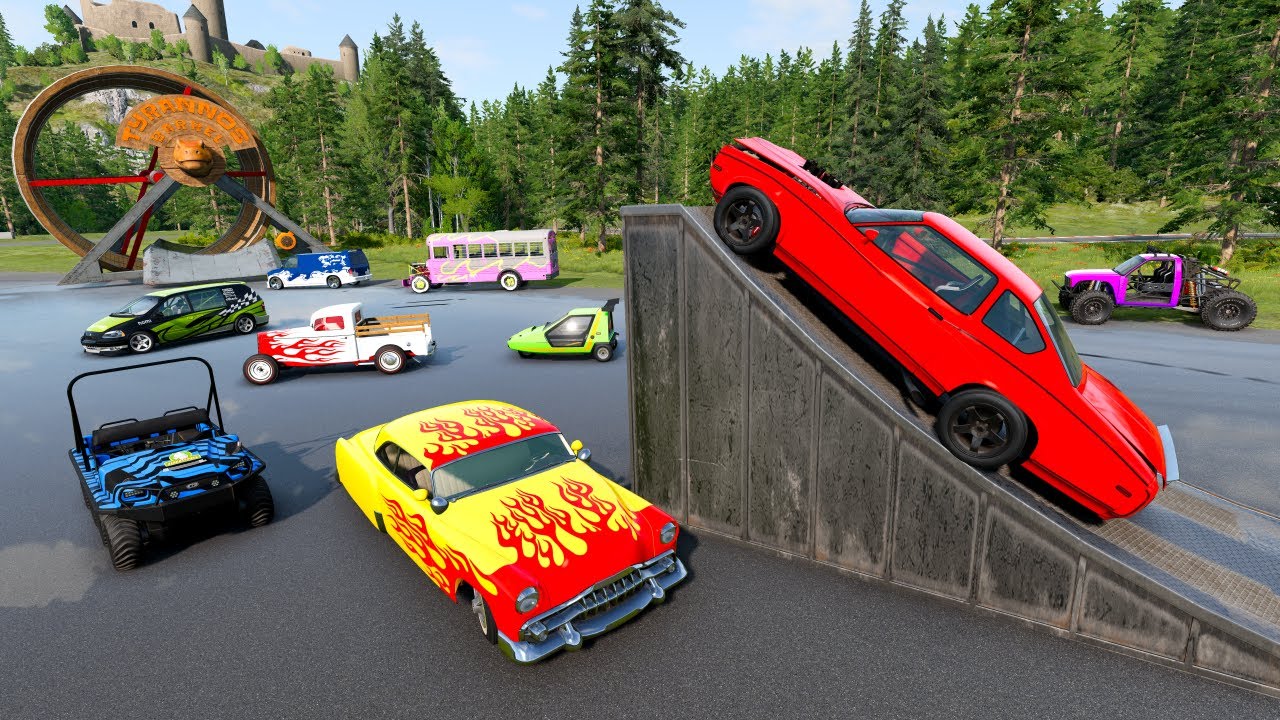 Racing Random Cars on Racetrack with Jumps and Water