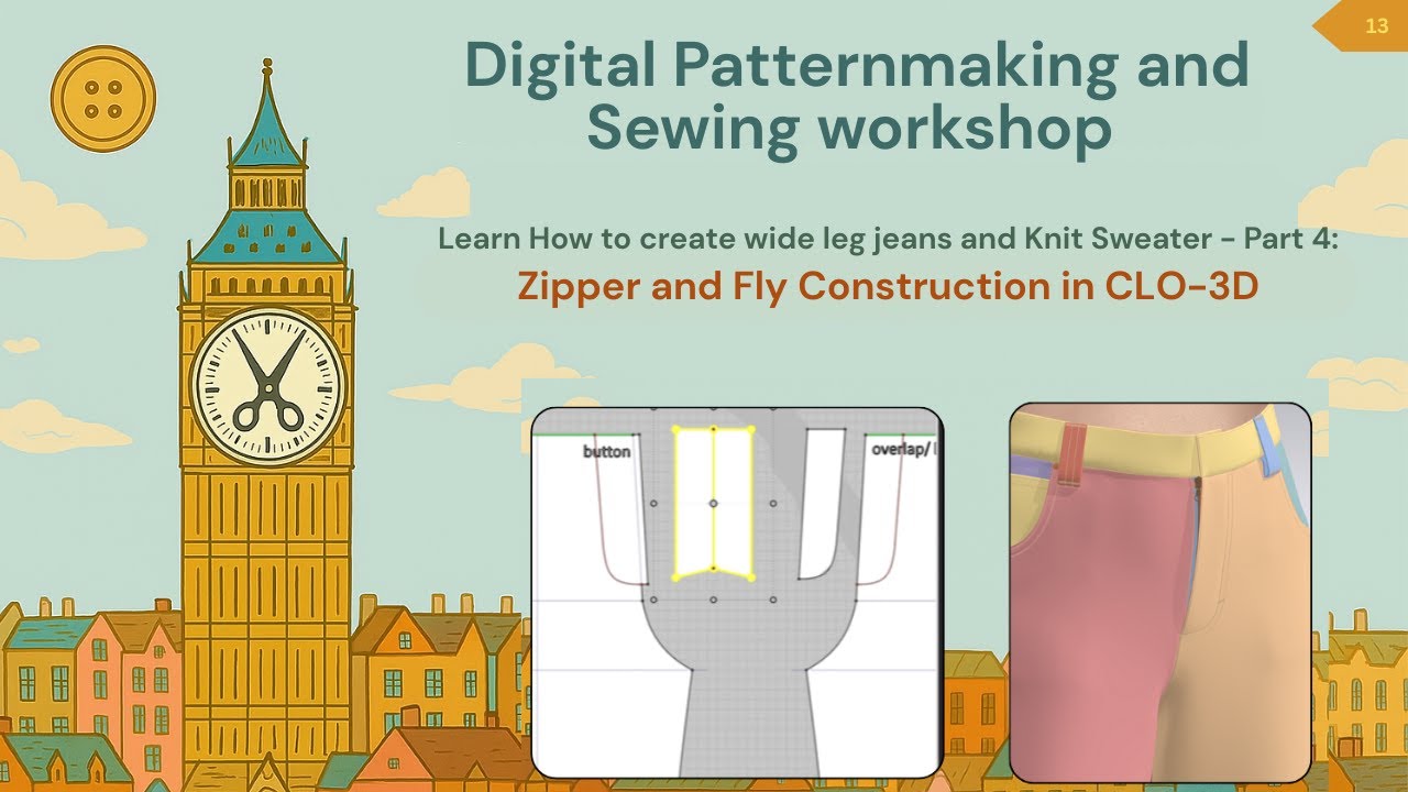 Wide Leg Jeans in CLO-3D – Part 4: How to sew zipper and fly for Pants in CLO