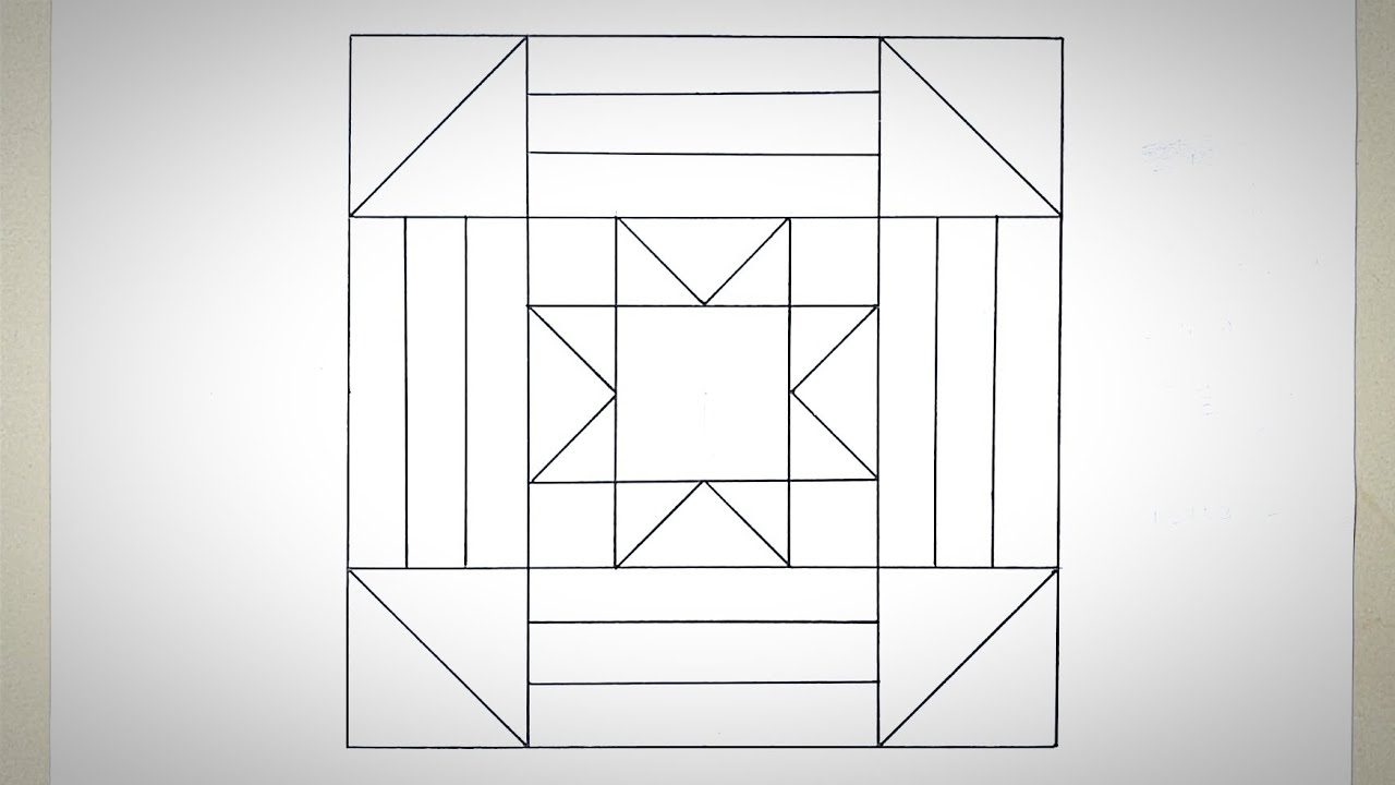 Geometric Line Art in Square | Easy Square Line Art for Kids | Geometric Square Design Step by Step