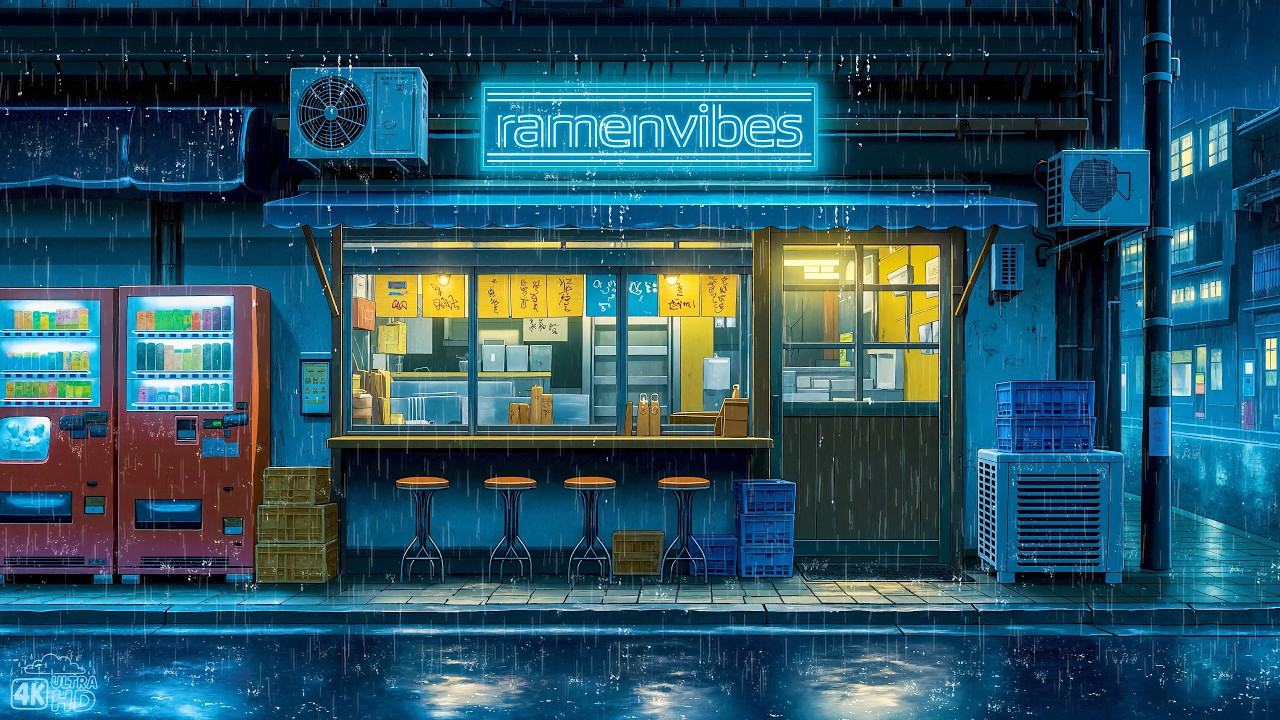 Japanese Ramen Store Ambience ☔️ 90's Chill Lofi ☔️ Pluviophile Lofi To Sleep ☔️ Lofi Rain Playlist
