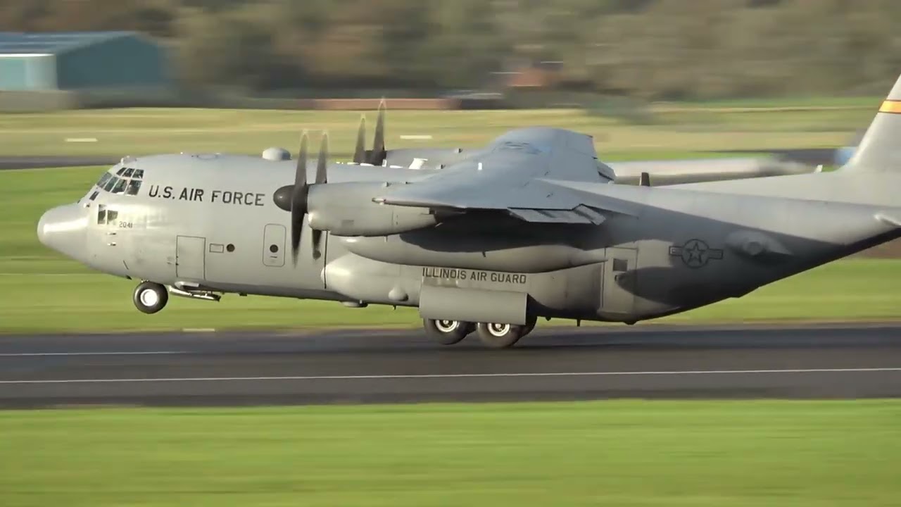 3 USAF C130 Military Transport Planes Arriving at Prestwick