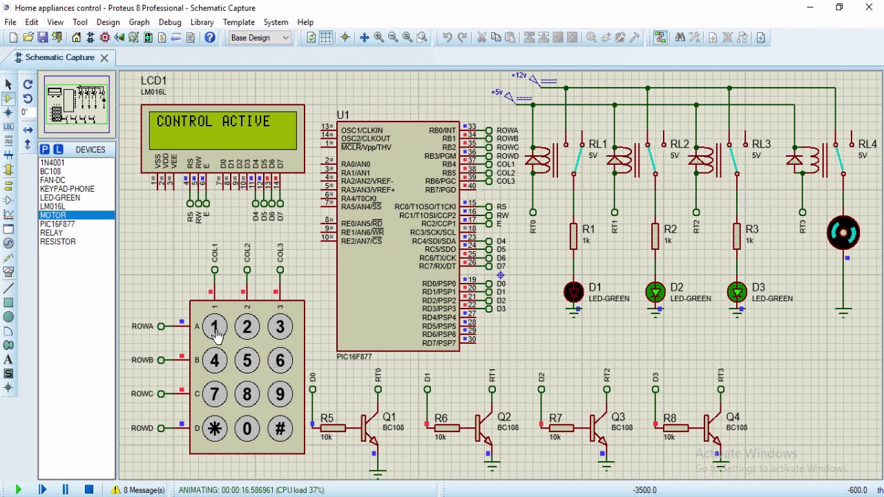 Home automation simulation using PIC16F877