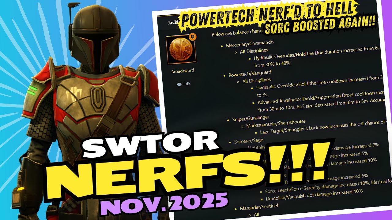 SWTOR Ноябрь 2025 Нерфы: PT/Vanguard УНИЧТОЖЕНЫ - Чародеи УСИЛЕНЫ до Сломанных!