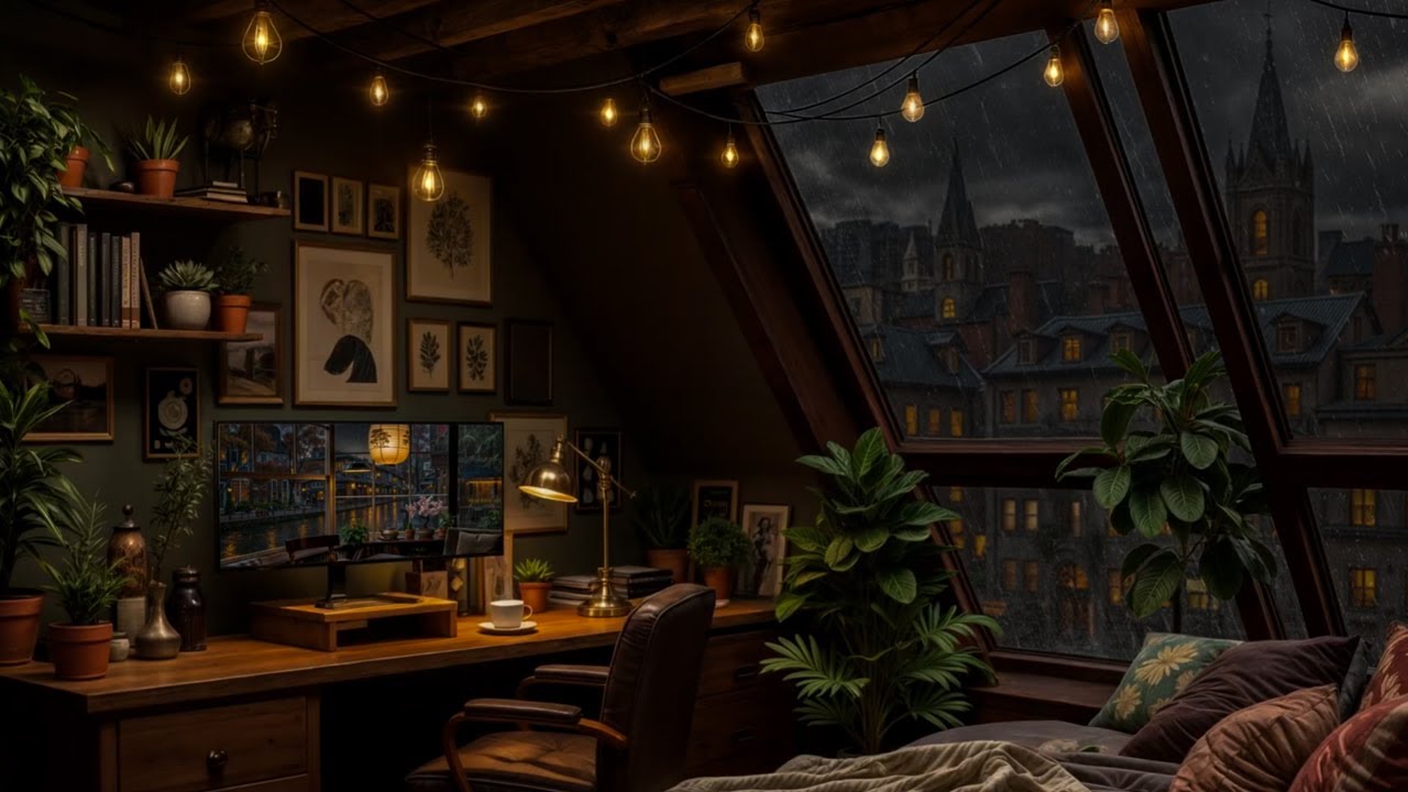 Cozy City Rain Outside a Quiet Bed Room | Relaxation & Deep Rest