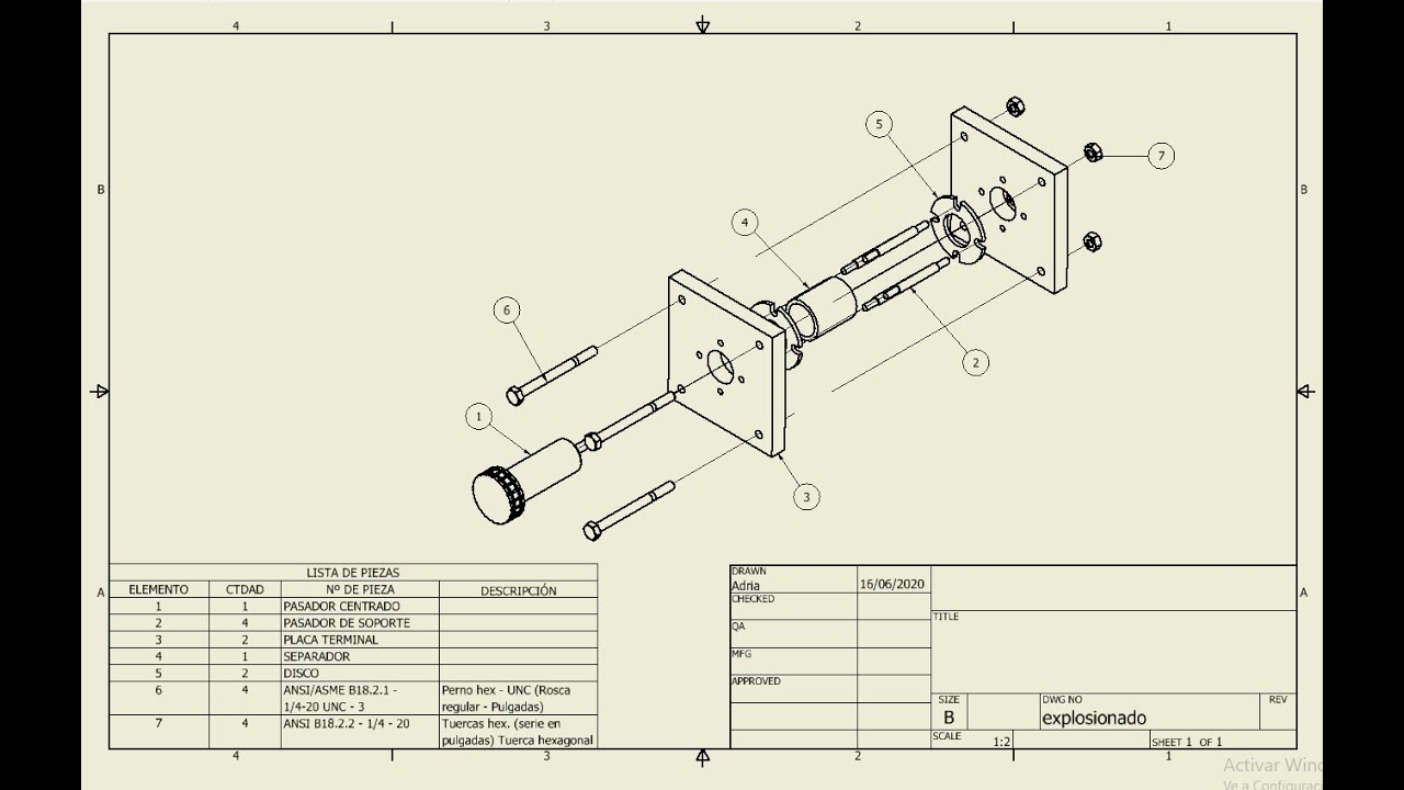 PIEZAS ENSAMBLE PLANO en INVENTOR 2019