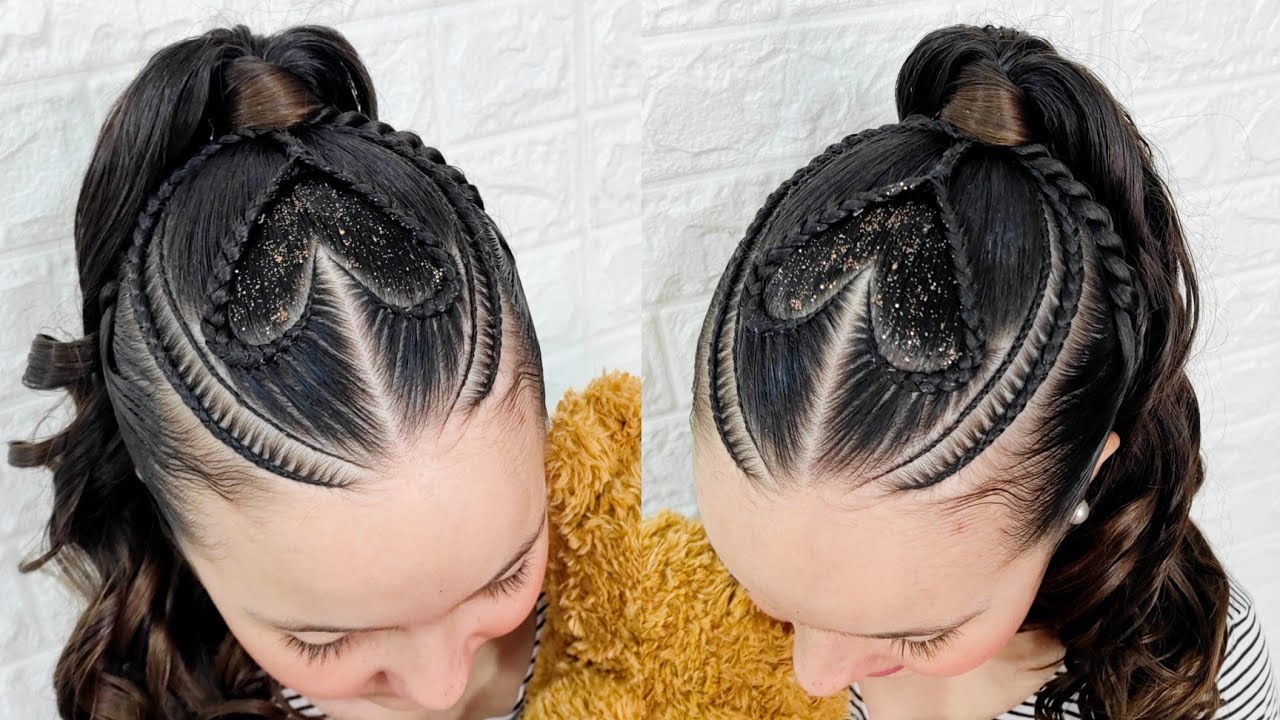 Ponytail Con Diseño de Trenzas Y Corazón/ Peinado Casual Para San Valentin ❤