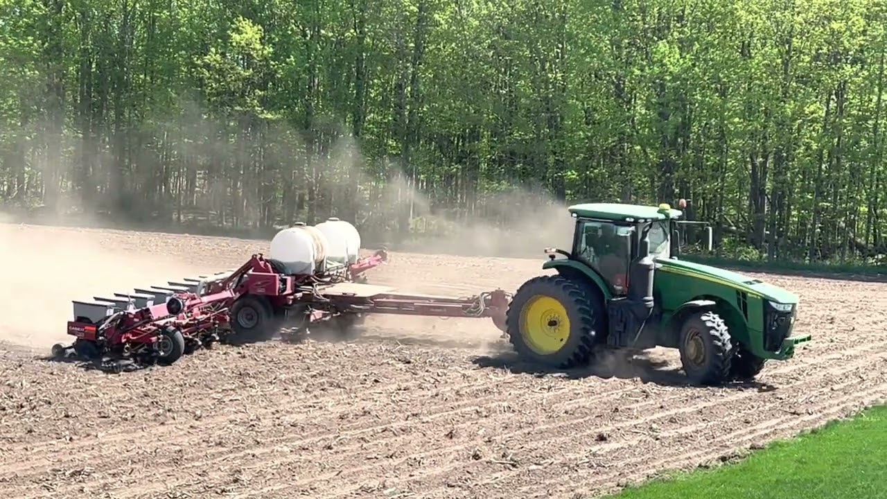 The Sounds Of A John Deere 8245R and Case IH 1240 Planter Planting Corn - Part I