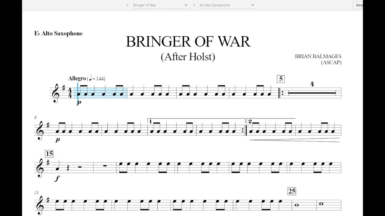 Bringer of War (Brian Balmages) Eb Alto Sax Play Along