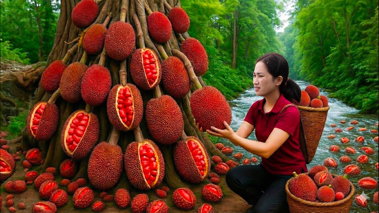 Harvesting GIANT Red Jackfruit in Yunnan to Sell | Spicy Forest Soup on Wood Fire