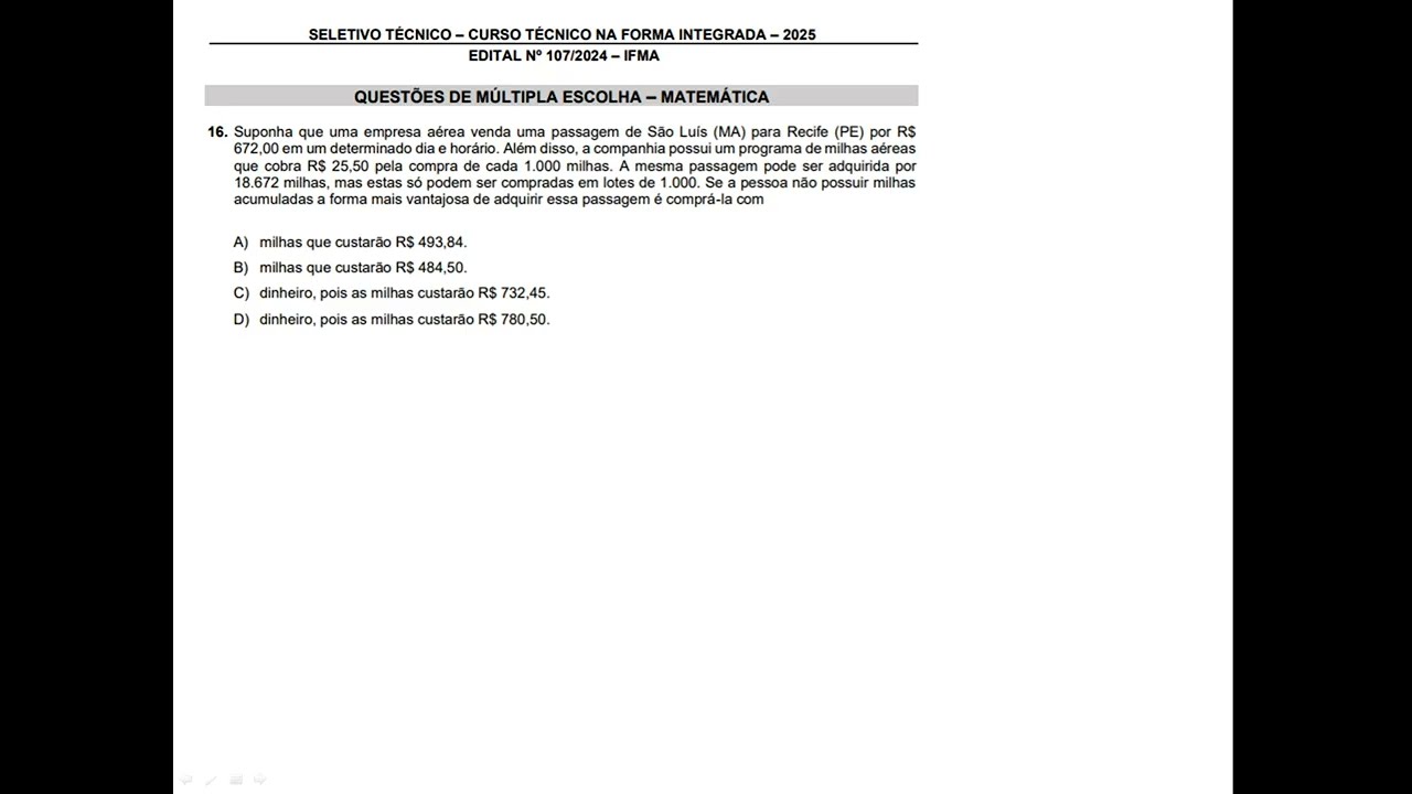 Prova IFMA 2025- Integrado| Matemática 16 | 📝 Regra de Três Simples | Proporção.