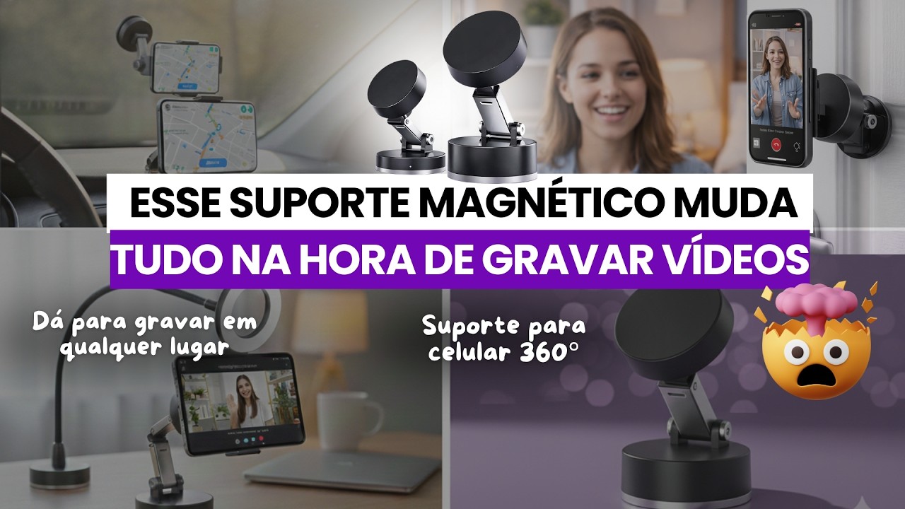 🟢UNBOXING SUPORTE MAGNÉTICO PORTÁTIL DOBRÁVEL 360° | SUPORTE DE CELULAR COM SUCÇÃO A VÁCUO 📱🔥