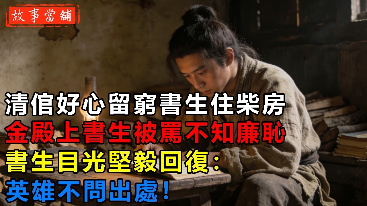 清倌好心留窮書生住柴房，金殿上書生被罵不知廉恥，書生目光堅毅回復：英雄不問出處！| 民間故事 | 故事當舖