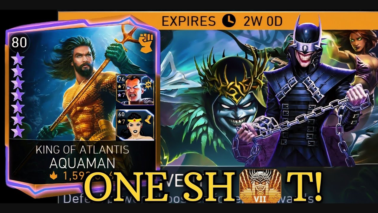 ONE SHOT!🔥 BATMAN Who Laughs by AQUAMAN (NO Raven NO Gemstone) H7 KOM Solo Raid Injustice 2 Mobile