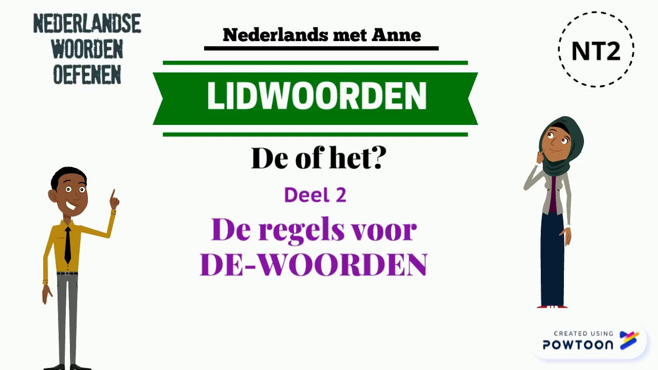 Lidwoorden: De of het? Deel 2- regels voor 'de' woorden. Nederlands leren: NT2, A1(Dutch beginners).