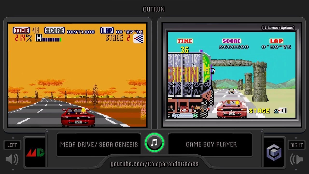 Outrun (Sega Genesis vs GBA) Side by Side Comparison (Game Boy Player)