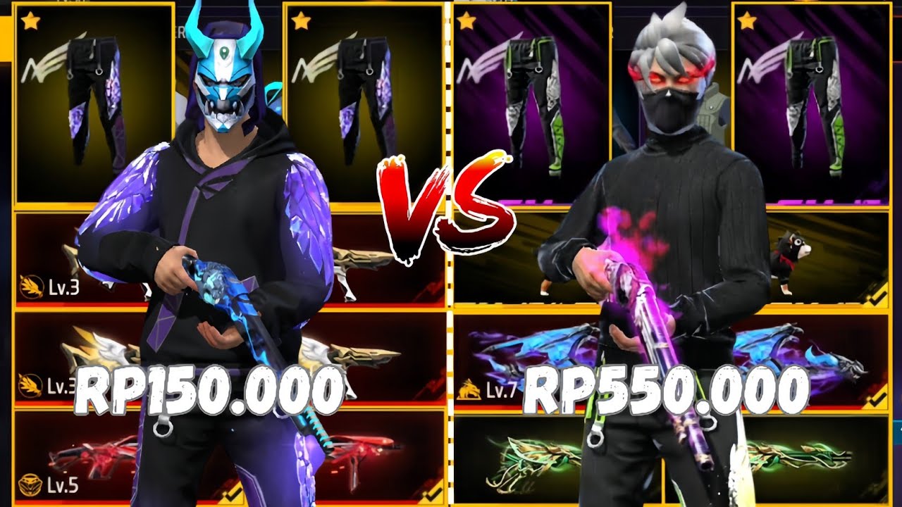 REVIEW AKUN FF HARGA Rp150.000 VS Rp550.000!! SET GANTENG + SG REAPER🥶🔥