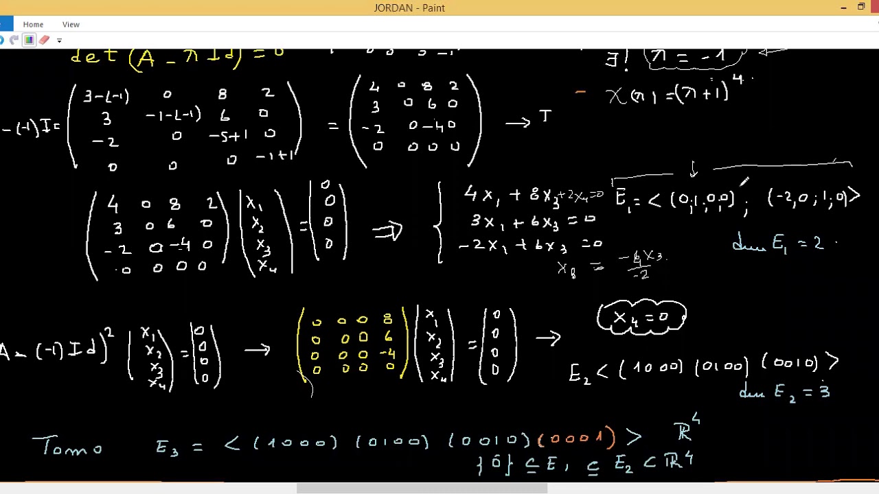 FORMAS DE JORDAN APLICADA A MATRIZ 4X4 Y RESUMEN  TEÓRIC0.(video 1 de Jordan).