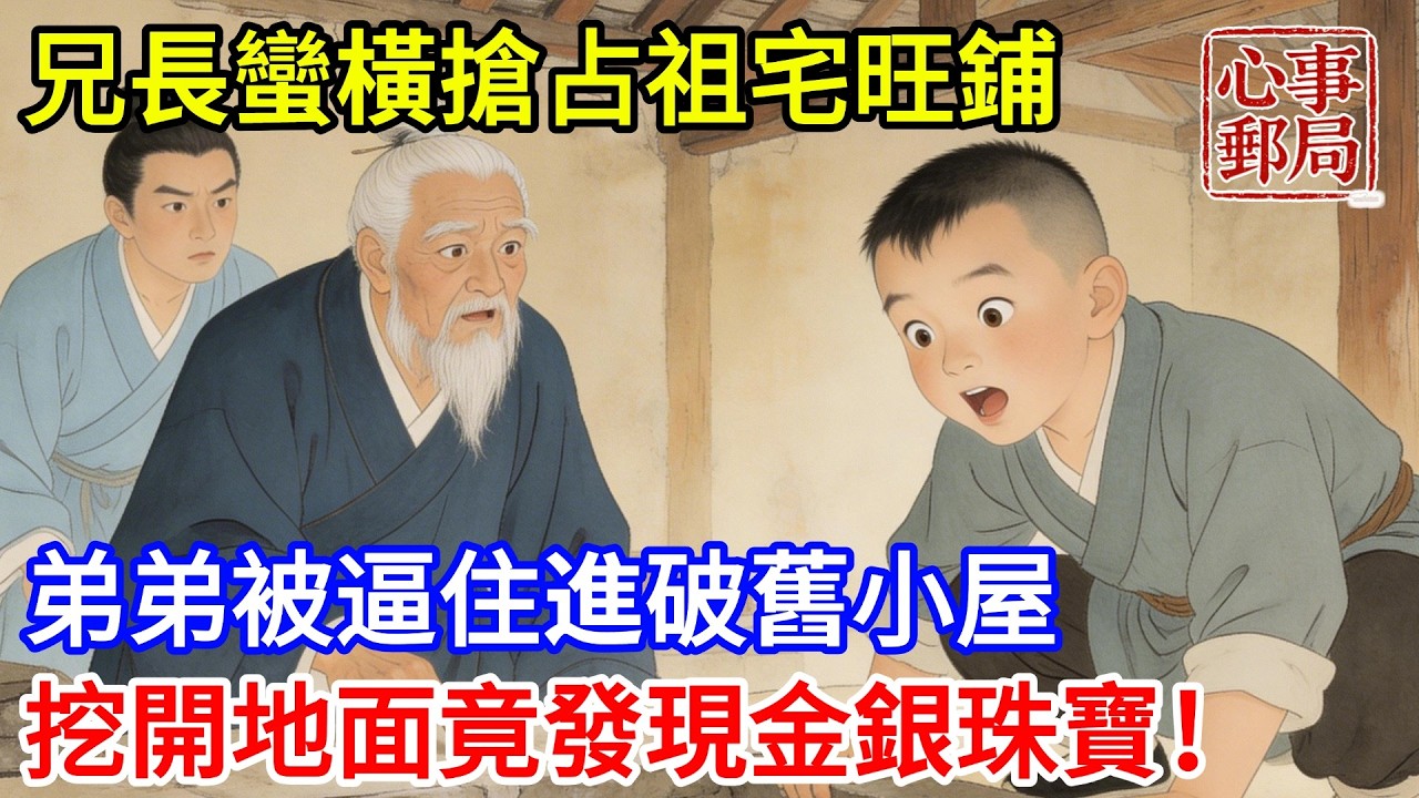 兄長蠻橫搶占祖宅旺鋪，弟弟被逼住進四面漏風的破舊小屋，挖開地面修整時，竟發現埋藏百年的金銀珠寶！【心事郵局】#民間故事#傳統故事#故事頻道#聽書#睡前故事#情感