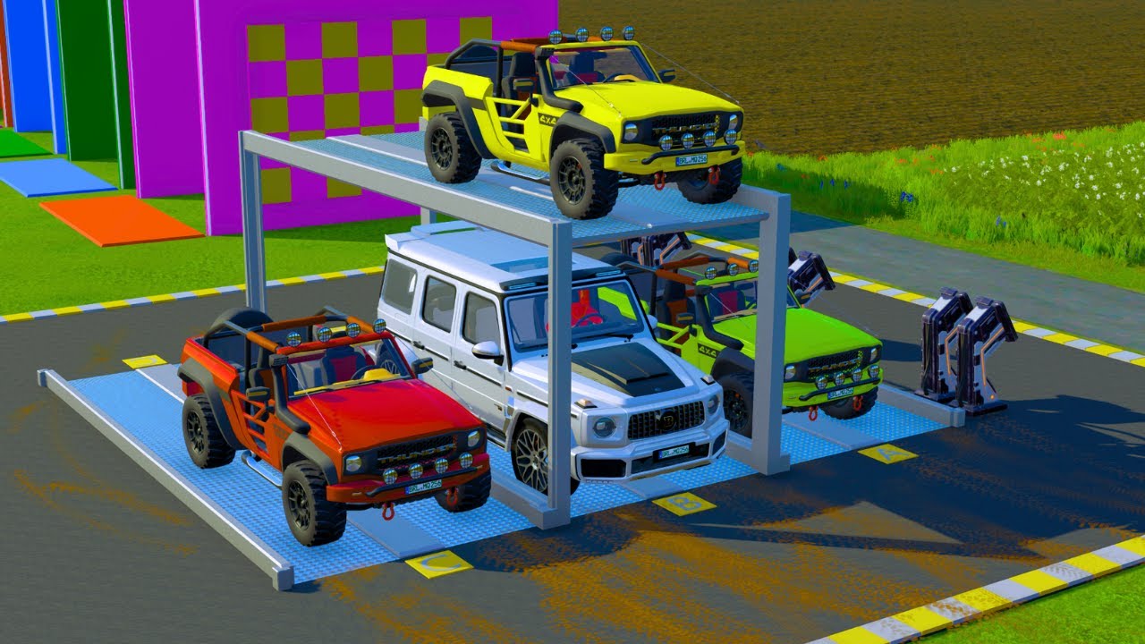 JEEP OFFROAD,SWAT,TRUCK FIRE, BMW, AMBULANCE & DACIA, AUDI, FULL TRANSPORTING WITH COLORED JEEP FS22