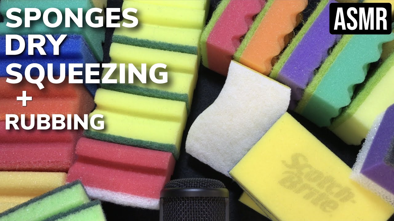 New kitchen sponges dry squeezing and rubbing ASMR + scratching