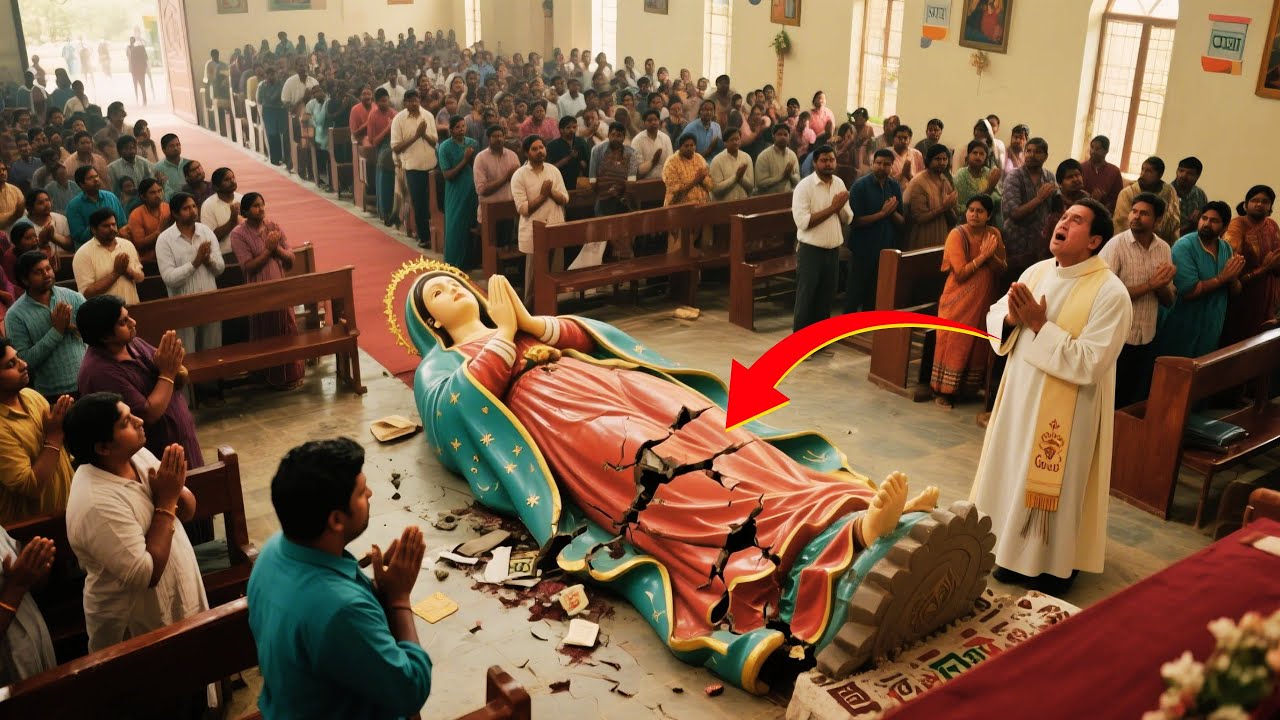 Statue of Our Lady of Guadalupe falls on believers and breaks during mass, priest shocks everyone