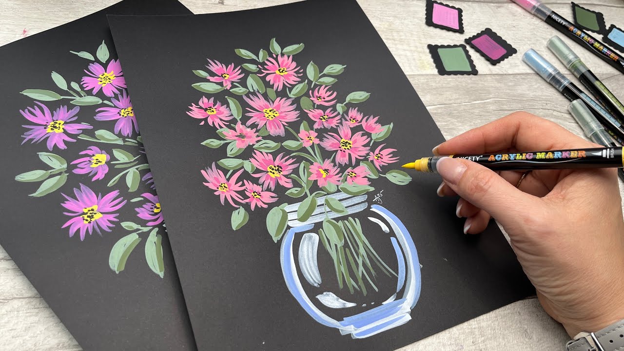 Acryl malen / Bouquet in Vase / Ideal für Anfänger 